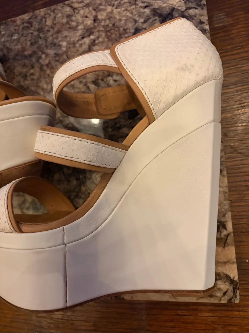 L.A.M.B. Inesa White & Tan Leather Platforms